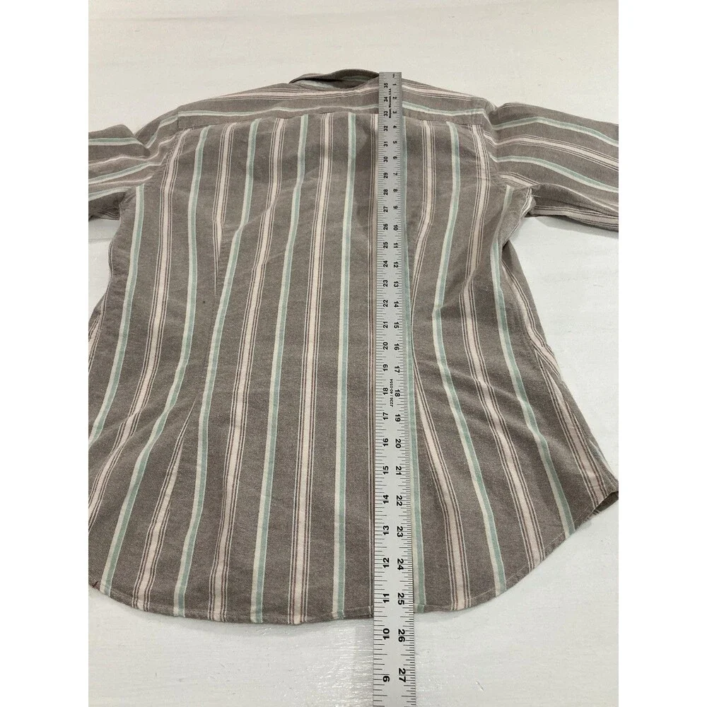 Ralph Lauren Boys 10 Slim Oxford Shirt Brown Stripe Pony Logo Button Up Cotton